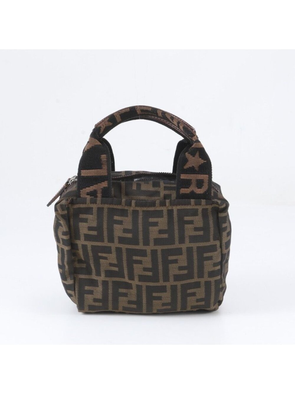 Fendi Zucca Leather Nylon Handbag Tote Brown